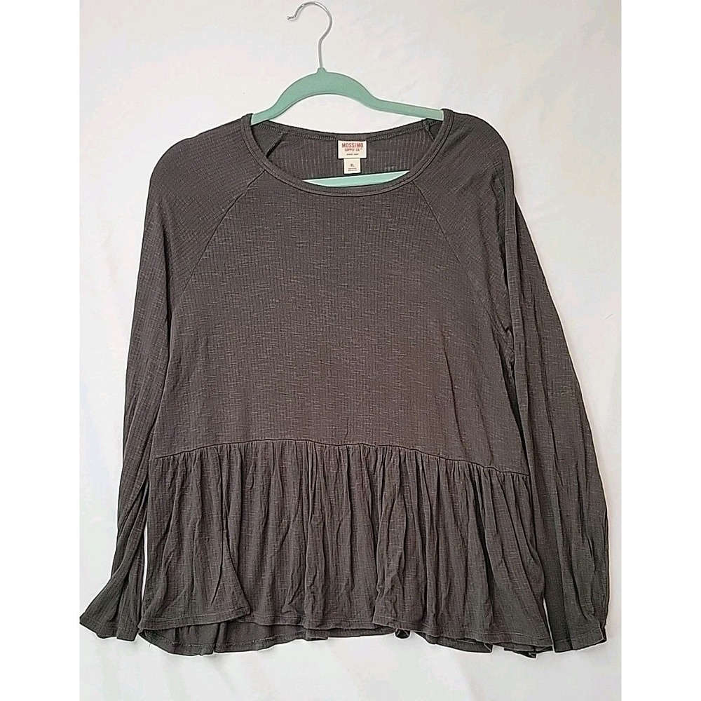 Mossimo Peplum Top Womens XL Gray Long Sleeve Raglan Slub Knit Shirt Earthy Soft - Picture 7 of 10